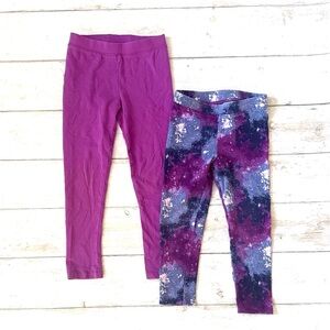Spotted Zebra 4T Girls Leggings Bundle Set of 2 Purple Galaxy Print Pants Size 4